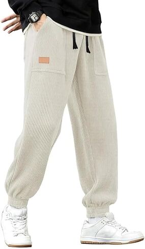 Men's Corduroy Joggers Pants Casual Cargo Pants Drawstring Elastic Waist Baggy Tapered Sweatpants in Saudi Arabia