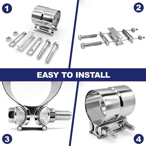 مشبك عادم 2.5 بوصة، مشبك شريطي مفصل 2 1/2 من الفولاذ المقاوم للصدأ 304 لأنبوب عادم 2.5 بوصة إلى 2.64 بوصة، كاتم صوت، كوع، وصلة أنابيب عادم، محولات تحفيزية (4 قطع) in Kuwait