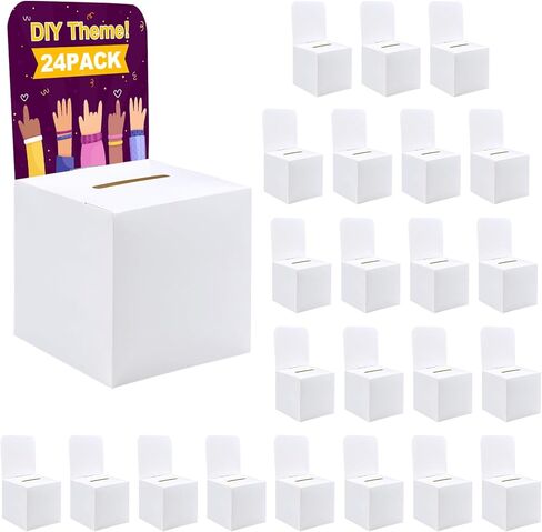 24 Pack Suggestion box，Raffle boxes with slot，Donation boxes for fundraising，White cardboard boxes6.5x4.5x4.5Inch，Ballot box with slot，For Collecting Business Card Voting Contest in Kuwait