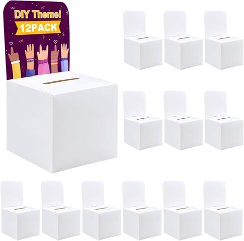 24 Pack Suggestion box，Raffle boxes with slot，Donation boxes for fundraising，White cardboard boxes6.5x4.5x4.5Inch，Ballot box with slot，For Collecting Business Card Voting Contest in Saudi Arabia