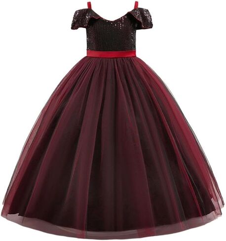 Dressy Daisy Girls Sequin Off-Shoulder Tulle Party Dress, Sparkly Elegant Bridesmaid Wedding Guest Pageant Ball Gown in Saudi Arabia