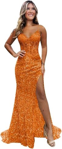 GATMAHE Sparkly Sequin Mermaid Prom Dress for Women 2026 Off Shoulder Long Bridesmaid Dresses with Slit in Saudi Arabia