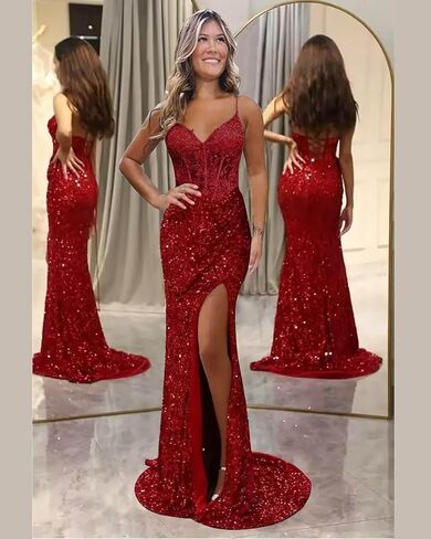 GATMAHE Sparkly Sequin Mermaid Prom Dress for Women 2026 Off Shoulder Long Bridesmaid Dresses with Slit in Saudi Arabia