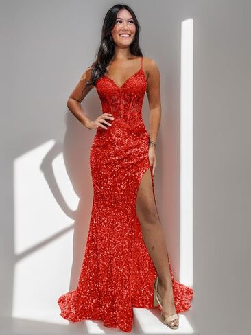 GATMAHE Sparkly Sequin Mermaid Prom Dress for Women 2026 Off Shoulder Long Bridesmaid Dresses with Slit in Saudi Arabia