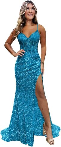 GATMAHE Sparkly Sequin Mermaid Prom Dress for Women 2026 Off Shoulder Long Bridesmaid Dresses with Slit in Saudi Arabia