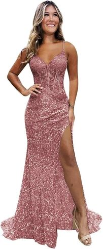 GATMAHE Sparkly Sequin Mermaid Prom Dress for Women 2026 Off Shoulder Long Bridesmaid Dresses with Slit in Saudi Arabia