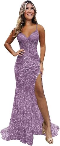 GATMAHE Sparkly Sequin Mermaid Prom Dress for Women 2026 Off Shoulder Long Bridesmaid Dresses with Slit in Saudi Arabia