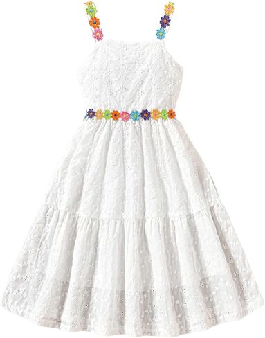 OYOANGLE Girl's Floral Embroidery Ruffle Princess Dress Cute Sleeveless Square Neck Flowy Dress in Saudi Arabia