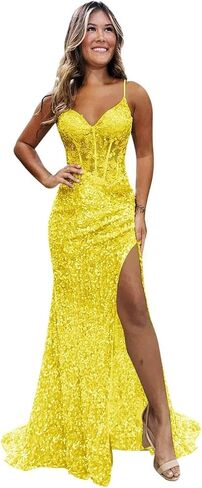 GATMAHE Sparkly Sequin Mermaid Prom Dress for Women 2026 Off Shoulder Long Bridesmaid Dresses with Slit in Saudi Arabia