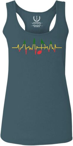 0560. Heart Beat Note Music Quaver reaggae Rasta Cool Graphic Musician Women's Tank Top Racerback in Saudi Arabia