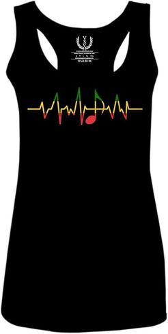 0560. Heart Beat Note Music Quaver reaggae Rasta Cool Graphic Musician Women's Tank Top Racerback in Saudi Arabia
