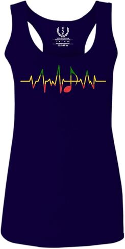 0560. Heart Beat Note Music Quaver reaggae Rasta Cool Graphic Musician Women's Tank Top Racerback in Saudi Arabia