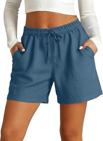 Womens Bermuda Shorts with Pockets Drawstring Elastic Waist Linen Shorts Casual Beach Vacation 2026 Summer Clothes in Saudi Arabia