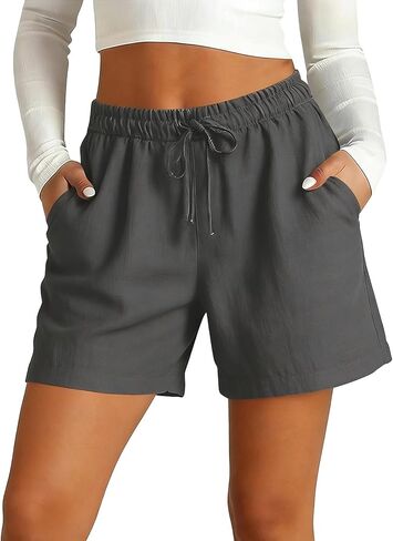 Womens Bermuda Shorts with Pockets Drawstring Elastic Waist Linen Shorts Casual Beach Vacation 2026 Summer Clothes in Saudi Arabia