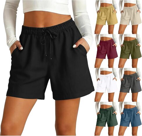 Womens Bermuda Shorts with Pockets Drawstring Elastic Waist Linen Shorts Casual Beach Vacation 2026 Summer Clothes in Saudi Arabia
