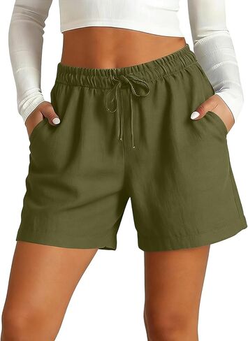 Womens Bermuda Shorts with Pockets Drawstring Elastic Waist Linen Shorts Casual Beach Vacation 2026 Summer Clothes in Saudi Arabia