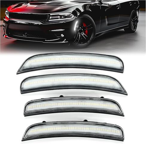 KUAFU LED Side Marker Light Compatible with 2015-2024 Dodge Charger Clear Lens 4Pcs Front & Rear White Lights Replacement for 68214404AA 68214405AA 68214126AA 68214127AA in Saudi Arabia