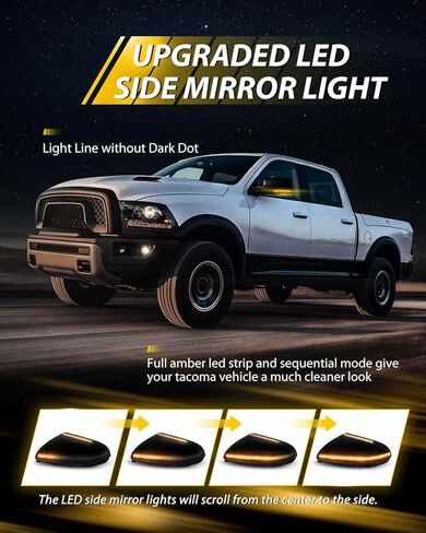 LESAUCE LED Side Mirror Lights for 2009-2021 Dodge Ram 1500 2500 3500 4500 Laramie Switchback Amber Turn Signals White Puddle Lights Smoked Lens Driver & Passenger Side Assembly for Pickup Truck, 2PCS in Kuwait