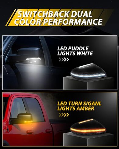 LESAUCE LED Side Mirror Lights for 2009-2021 Dodge Ram 1500 2500 3500 4500 Laramie Switchback Amber Turn Signals White Puddle Lights Smoked Lens Driver & Passenger Side Assembly for Pickup Truck, 2PCS in Kuwait