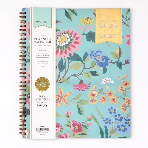 Blue Sky Day Designer 2026-2027 Monthly Academic Year Planner Calendar, July 2026 - June 2027, 8" x 10", Monthly Layout, Flexible Cover, Wirebound, Laminated Tabs, Climbing Floral Mint in Saudi Arabia