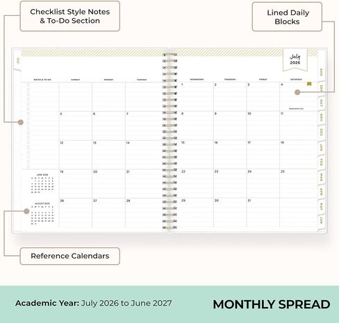 Blue Sky Day Designer 2026-2027 Monthly Academic Year Planner Calendar, July 2026 - June 2027, 8" x 10", Monthly Layout, Flexible Cover, Wirebound, Laminated Tabs, Climbing Floral Mint in Saudi Arabia