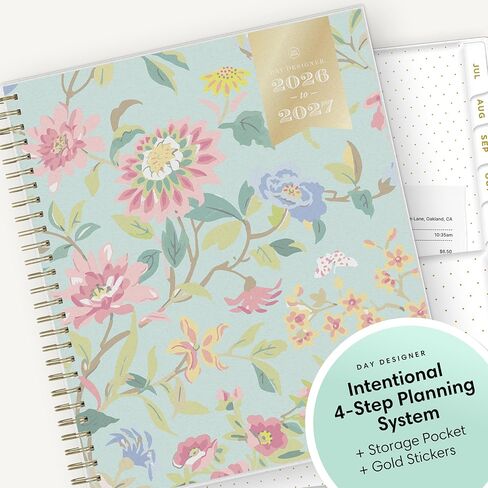 Blue Sky Day Designer 2026-2027 Monthly Academic Year Planner Calendar, July 2026 - June 2027, 8" x 10", Monthly Layout, Flexible Cover, Wirebound, Laminated Tabs, Climbing Floral Mint in Saudi Arabia