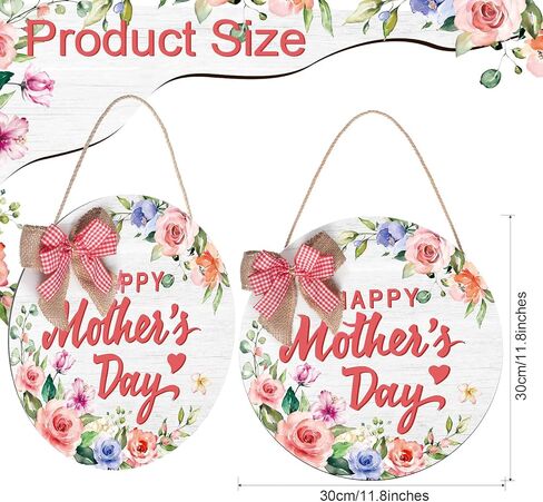 Happy Mother's Day Welcome Sign Wreath 12 Inch Round Wooden Hanging Door Sign Colorful Floral Rustic Farmhouse Porch Decorations with Ribbon Bow for Mother's Day Front Door Decor in Saudi Arabia