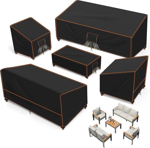 SUNICO Outdoor Cover for Patio Furniture, 5 Piece Patio Set Cover Waterproof, 420D Covers for Outdoor Furniture, UV Fade Protection, Tear-Resistant, Black in Saudi Arabia