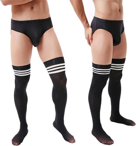 جوارب سيسي عالية الفخذ للرجال فوق جوارب الركبة، جوارب Femboy عالية الفخذ لمرتدي الملابس المتقاطعة، جوارب سيسي شفافة لملابس متقاطعة للرجال، أسود in Kuwait