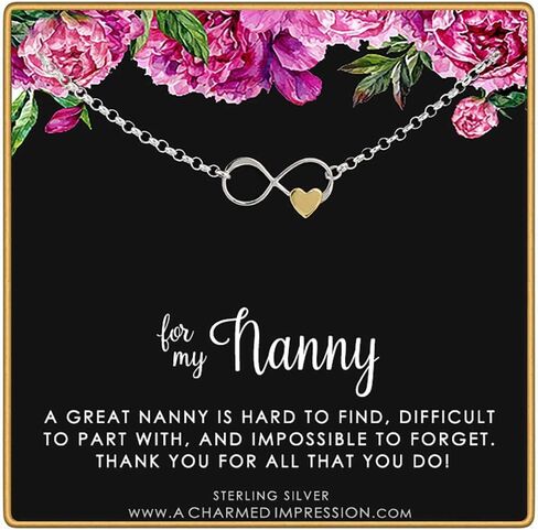 A Charmed Impression Nanny Gifts from Kids for Women • Gift for Nanny Bracelet • Sterling Silver Bracelet • Babysitter Gratitude and Appreciation Jewelry • Best Nanny Ever • Infinity Gold Heart Charm in Saudi Arabia