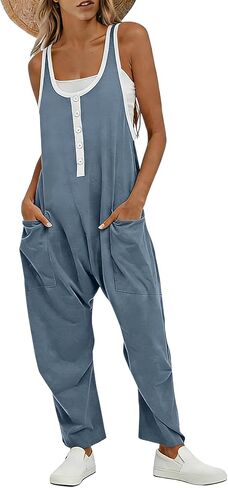 AMEBELLE Womens Colorblock Casual Harem Overalls Sleeveless Jumpsuit Romper Adjustable Straps with Pockets in Kuwait