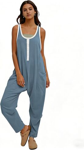 AMEBELLE Womens Colorblock Casual Harem Overalls Sleeveless Jumpsuit Romper Adjustable Straps with Pockets in Kuwait