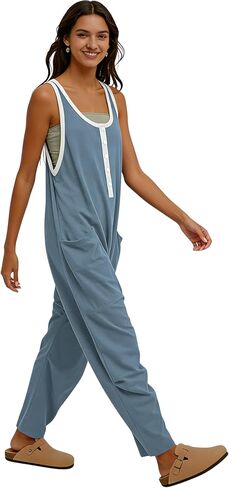 AMEBELLE Womens Colorblock Casual Harem Overalls Sleeveless Jumpsuit Romper Adjustable Straps with Pockets in Kuwait