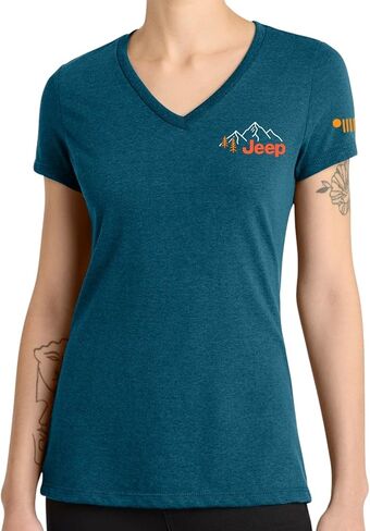 Jeep Ladies Explore The Outdoors V-Neck T-Shirt – Deep Turquoise Fleck Lightweight Graphic Tee in Saudi Arabia
