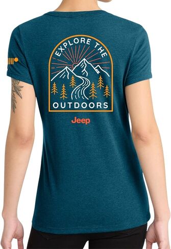 Jeep Ladies Explore The Outdoors V-Neck T-Shirt – Deep Turquoise Fleck Lightweight Graphic Tee in Saudi Arabia