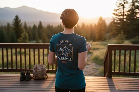 Jeep Ladies Explore The Outdoors V-Neck T-Shirt – Deep Turquoise Fleck Lightweight Graphic Tee in Saudi Arabia