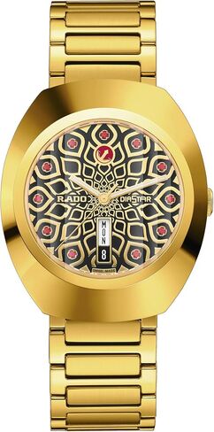 Rado - DiaStar Original Automatic - للرجال - ساعة سويسرية - سيراموس ملون بالذهب الأصفر شديد اللمعان وهيكل من الفولاذ المقاوم للصدأ مطلي بتقنية PVD - كريستال الياقوت و11 قرص زركونيا مكعب أحمر - 80 ساعة من احتياطي الطاقة - أوتوماتيكي - 38 ملم - مقاومة للماء in Saudi Arabia