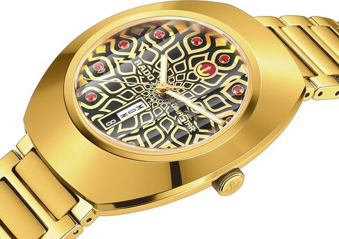 Rado - DiaStar Original Automatic - للرجال - ساعة سويسرية - سيراموس ملون بالذهب الأصفر شديد اللمعان وهيكل من الفولاذ المقاوم للصدأ مطلي بتقنية PVD - كريستال الياقوت و11 قرص زركونيا مكعب أحمر - 80 ساعة من احتياطي الطاقة - أوتوماتيكي - 38 ملم - مقاومة للماء in Saudi Arabia