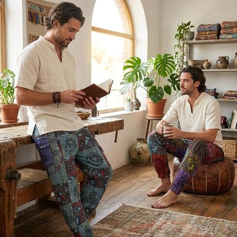 بنطلون هيبي للرجال من Ezhippie على الطراز القوطي المرقعة من القطن البوهيمي المغسول بالحجر in Saudi Arabia