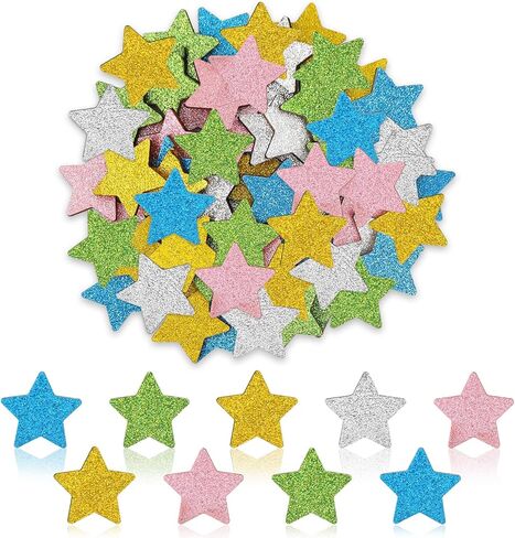 JarThenaAMCS 45Pcs Glitter Star Extra Tokens for Reward Jar Colorful Star Shape Wooden Cutouts with Linen Pocket 5 Colors Wooden Tokens for Student Teacher Classroom Supplies in Saudi Arabia