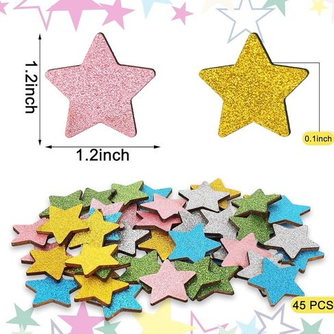 JarThenaAMCS 45Pcs Glitter Star Extra Tokens for Reward Jar Colorful Star Shape Wooden Cutouts with Linen Pocket 5 Colors Wooden Tokens for Student Teacher Classroom Supplies in Saudi Arabia