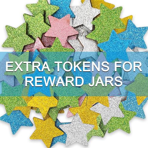 JarThenaAMCS 45Pcs Glitter Star Extra Tokens for Reward Jar Colorful Star Shape Wooden Cutouts with Linen Pocket 5 Colors Wooden Tokens for Student Teacher Classroom Supplies in Saudi Arabia