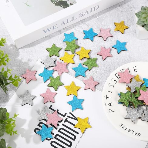 JarThenaAMCS 45Pcs Glitter Star Extra Tokens for Reward Jar Colorful Star Shape Wooden Cutouts with Linen Pocket 5 Colors Wooden Tokens for Student Teacher Classroom Supplies in Saudi Arabia