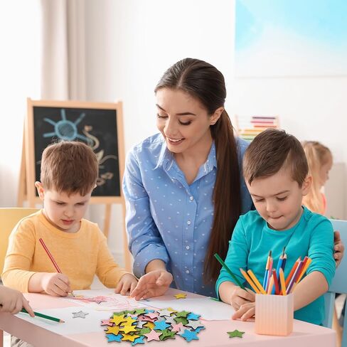 JarThenaAMCS 45Pcs Glitter Star Extra Tokens for Reward Jar Colorful Star Shape Wooden Cutouts with Linen Pocket 5 Colors Wooden Tokens for Student Teacher Classroom Supplies in Saudi Arabia