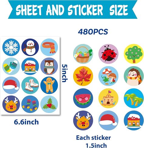 480PCS Seasons Stickers - for Classroom, Seasons Crafts and Party Favors, Spring, Summer, Fall, Winter，Great for Holiday Season Gifts, Christmas Party, Cards, Envelopes, Boxes, Tags, and Supplies in Saudi Arabia