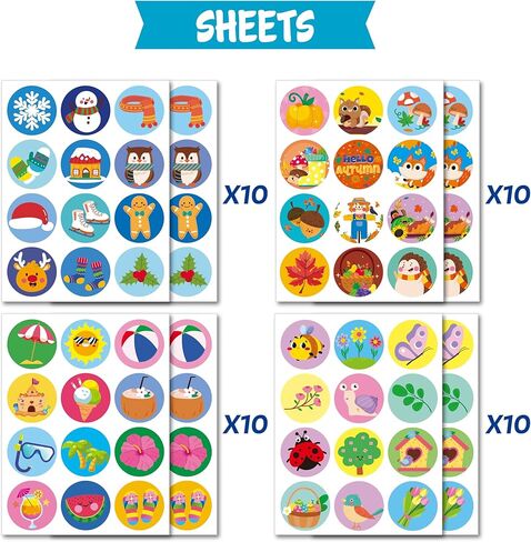 480PCS Seasons Stickers - for Classroom, Seasons Crafts and Party Favors, Spring, Summer, Fall, Winter，Great for Holiday Season Gifts, Christmas Party, Cards, Envelopes, Boxes, Tags, and Supplies in Saudi Arabia
