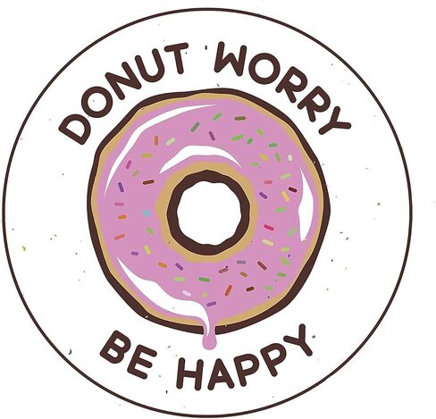 Magnet Pink Strawberry Sprinkle Donut Worry Be Happy Pun Magnetic Vinyl Magnet Bumper Sticker (4" Wide) in Saudi Arabia