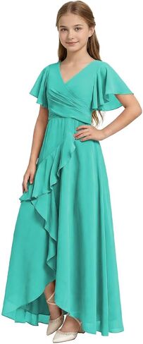 Rlweus Flutter Sleeves Junior Bridesmaid Dress for Girls Chiffon Ruffles Flower Girl Dresses for Wedding Party Pageant Gowns in Saudi Arabia