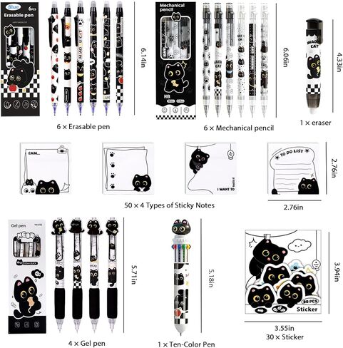 مجموعة قرطاسية سوداء لطيفة على شكل قطة من اللوازم المدرسية للقطط بما في ذلك الملاحظات اللاصقة وأقلام الرصاص الميكانيكية والممحاة والدفتر والملصقات والمسطرة وما إلى ذلك هدايا عيد الميلاد المجيد ومكافآت الفصل الدراسي in Kuwait