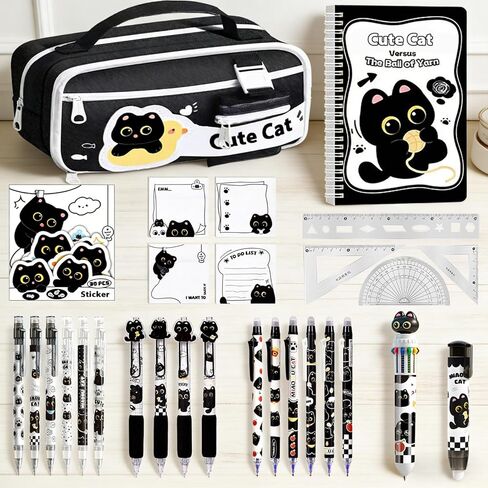 مجموعة قرطاسية سوداء لطيفة على شكل قطة من اللوازم المدرسية للقطط بما في ذلك الملاحظات اللاصقة وأقلام الرصاص الميكانيكية والممحاة والدفتر والملصقات والمسطرة وما إلى ذلك هدايا عيد الميلاد المجيد ومكافآت الفصل الدراسي in Kuwait